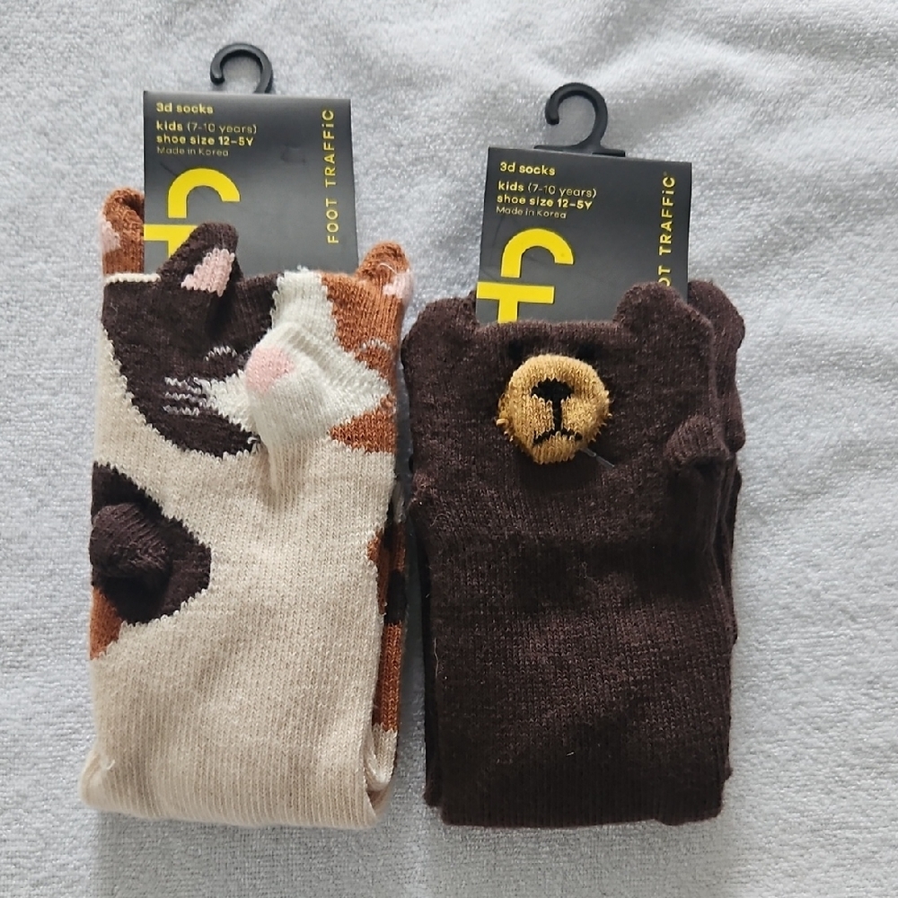 Foot Traffic Kids' Animal Socks Set 2 Pairs NEW Size 12-5Y